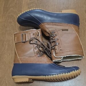 JBU Ontario Brown and Blue Duck Boots Waterproof‎ Women's 9M Faux Fur Winter